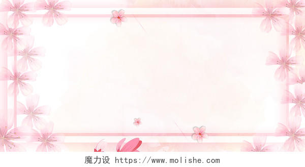 粉色清新春天桃花花瓣花卉花朵桃花边框展板背景